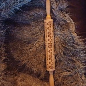 Brand New WOT Embossed Wood Rolling Pin Deer and Christmas Trees
